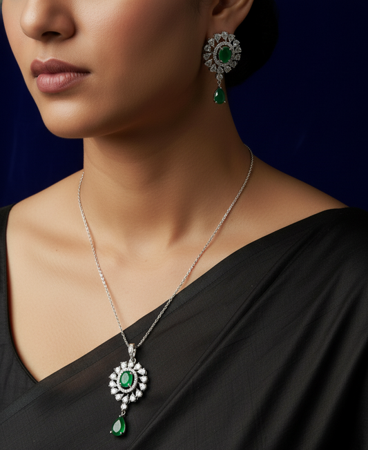 Verdant Blossom 925 Sterling Silver Pendant with Earring Set (FREE 925 PENDANT CHAIN)