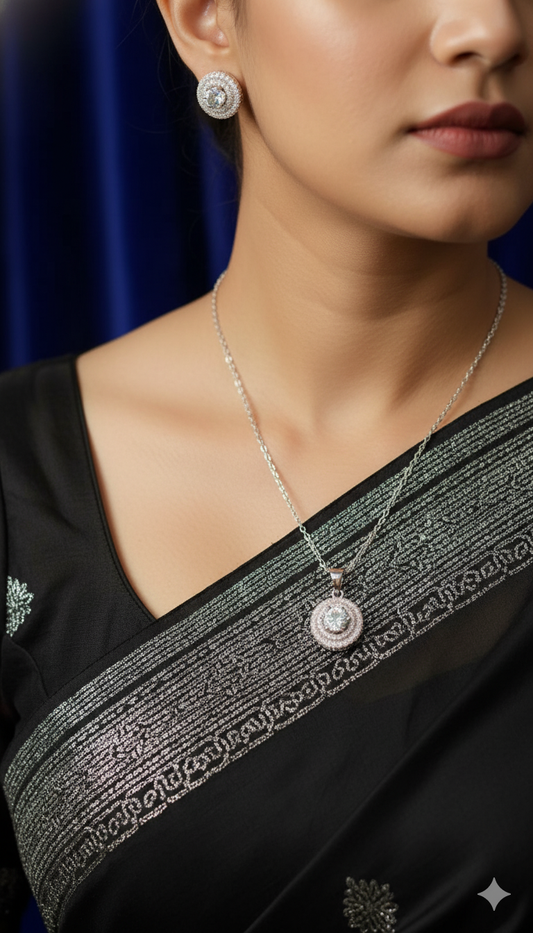 Eternal Halo 925 Hallmarked Silver Pendant with Earring Set (FREE 925 PENDANT CHAIN)