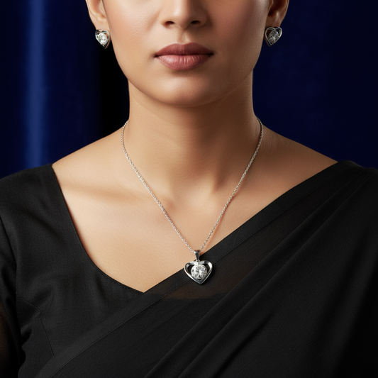 Heart of Stone 925 Sterling Silver Pendant with Earring Set (FREE 925 PENDANT CHAIN)