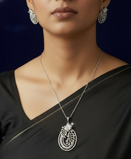 Ethereal Grace 925 Sterling Silver Pendant and Earring Set (FREE 925 PENDANT CHAIN)
