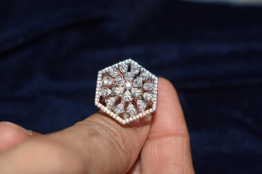 Crystal Snowflake Pure 925 Sterling Silver Ring (Adjustable)