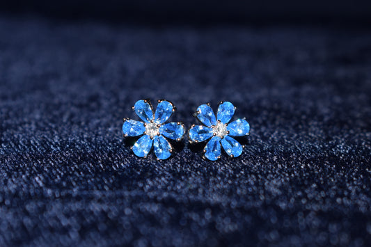 Blue Floral Pure 925 Sterling Silver Earring
