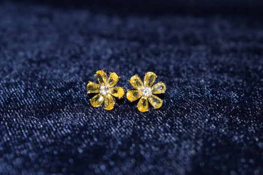 Yellow Floral Pure 925 Sterling Silver Earring
