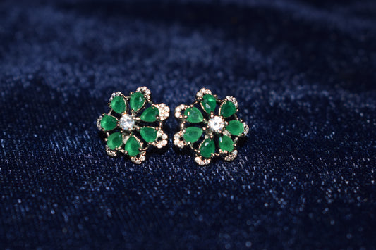 Emerald Bloom Sterling Pure 925 Silver Stud Earrings