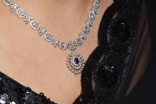 The Sapphire Elegance Set with Earring (Pure 925 Sterling Silver)