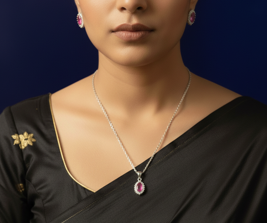 Crimson Whisper 925 Sterling Silver Pendant with Earring Set (FREE 925 PENDANT CHAIN)