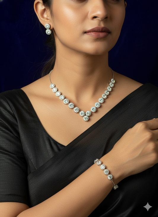 Midnight Starlight Necklace Set (Necklace+Earrings+Bracelet) - Pure 925 Hallmarked Silver