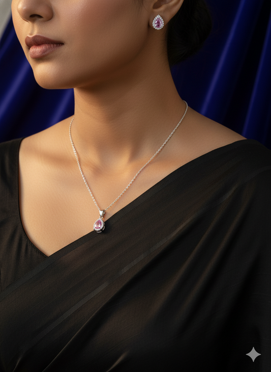 Rosa Splendor Pendant and Earring Set (FREE 925 PENDANT CHAIN)