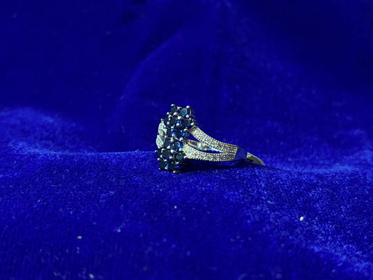 Midnight Cluster Ring – 925 Sterling Silver Hallmarked