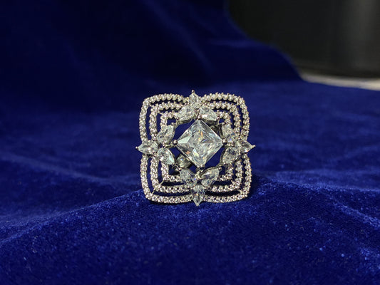 Celestia Radiant Square Adjustable – 925 Sterling Silver Heavy-Weight Crown Ring