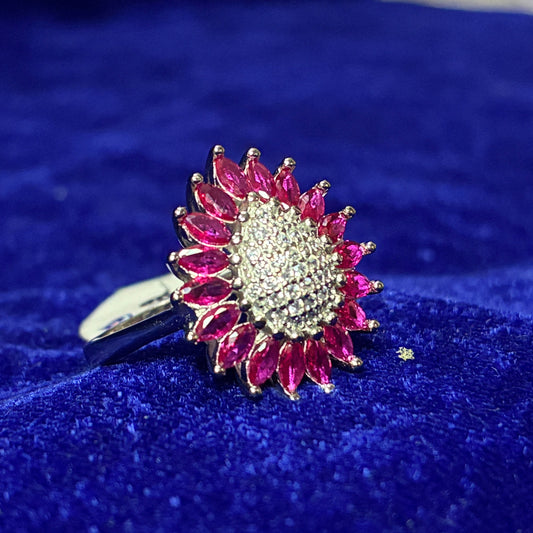 Ruby Bloom Halo Ring – 925 Sterling Silver Hallmarked