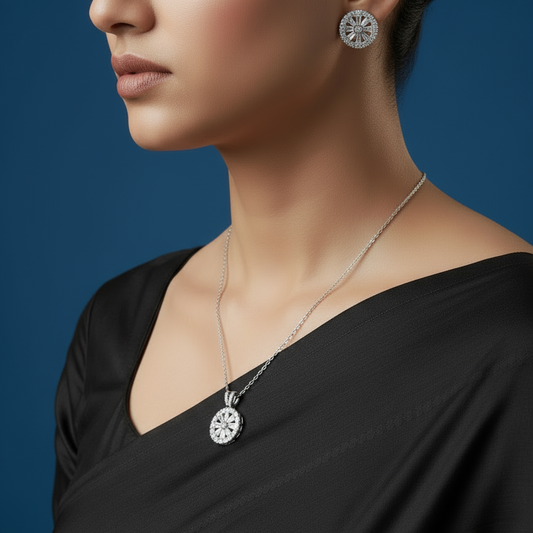Celestial Glow 925 Silver Hallmarked Pendant Set with Earrings (FREE 925 PENDANT CHAIN)