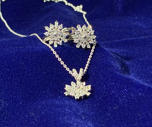 Starlit Bloom 925 Sterling Silver Pendant set with Earrings (FREE 925 PENDANT CHAIN)