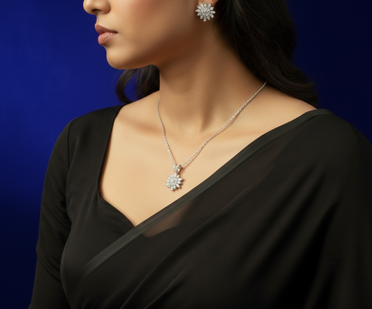 Starlit Bloom 925 Sterling Silver Pendant set with Earrings (FREE 925 PENDANT CHAIN)
