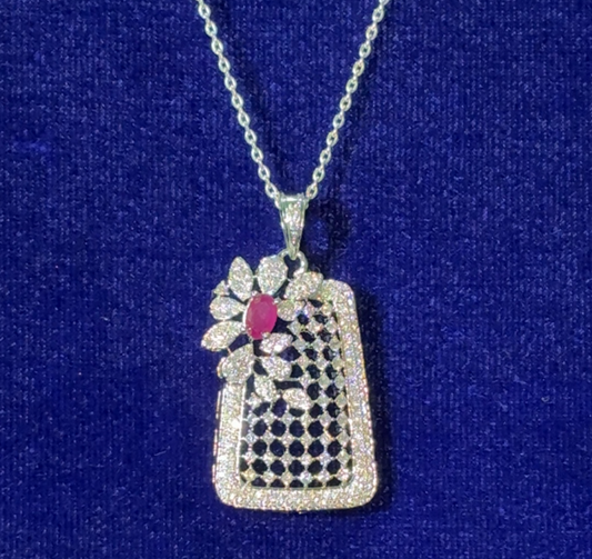 Ruby Bloom 925 Sterling Silver Pendant with Earrings set (FREE 925 CHAIN)