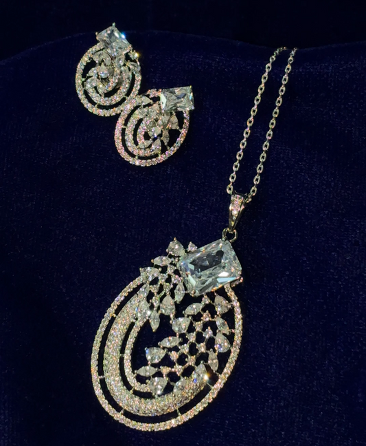 Ethereal Grace 925 Sterling Silver Pendant and Earring Set (FREE 925 PENDANT CHAIN)
