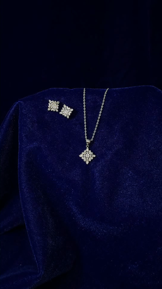 Frosted Bloom Hallmarked 925 Silver Pendant and Earrings set (FREE 925 PENDANT CHAIN)