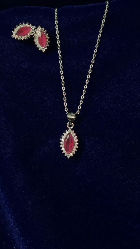 Crimson Whisper 925 Sterling Silver Pendant with Earring Set (FREE 925 PENDANT CHAIN)